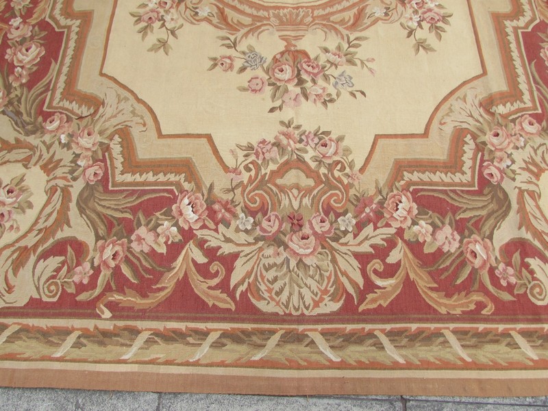 Old Hand Made French Design Wool 12x9 Beige Gold Original Aubusson 375X261cm gallery