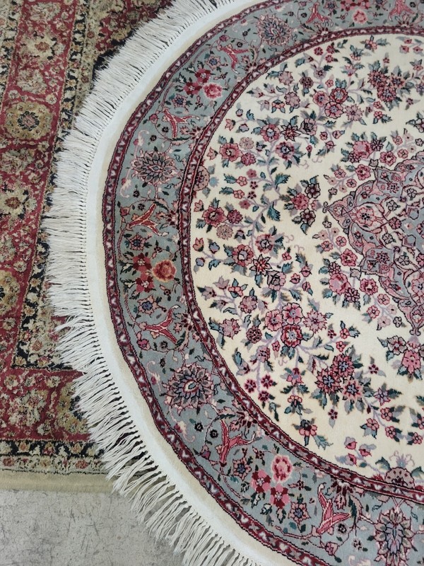 Vintage Hand Knotted Sino Chinese Oriental 5.8 ft Round Rug With Silk Highlights gallery