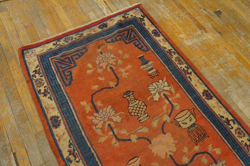3X16 Antique Chinese Kansu / Gansu Wool Area Rug 1890 gallery