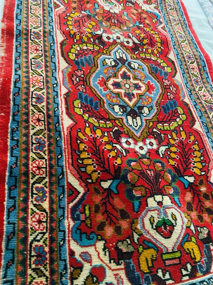 Antique Hand Knotted Lilihan Rug Very Vivid Colors Red Pink Green