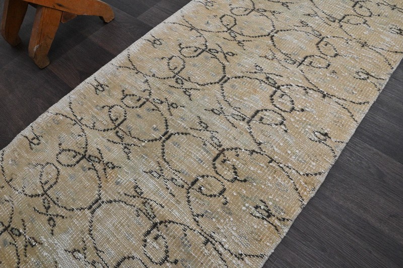 Vintage Turkish Runner Rug 2x8ft Wool Anatolian Handmade Hallway Oushak BEIGE gallery