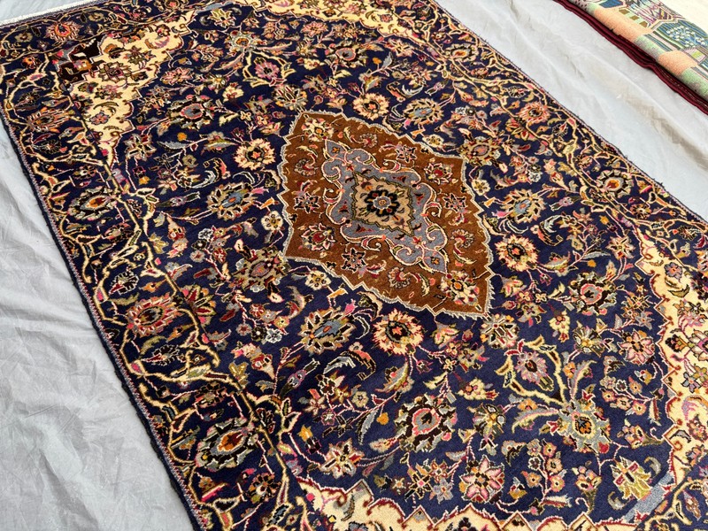 Vintage Afghan Hand-Knotted Wool Rug Navy Floral Medallion Area Rug 4'5 x 6'8 Ft gallery