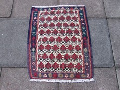 Fine Vintage Traditional Hand Made Oriental Wool White Red Small Kilim 86x68cm