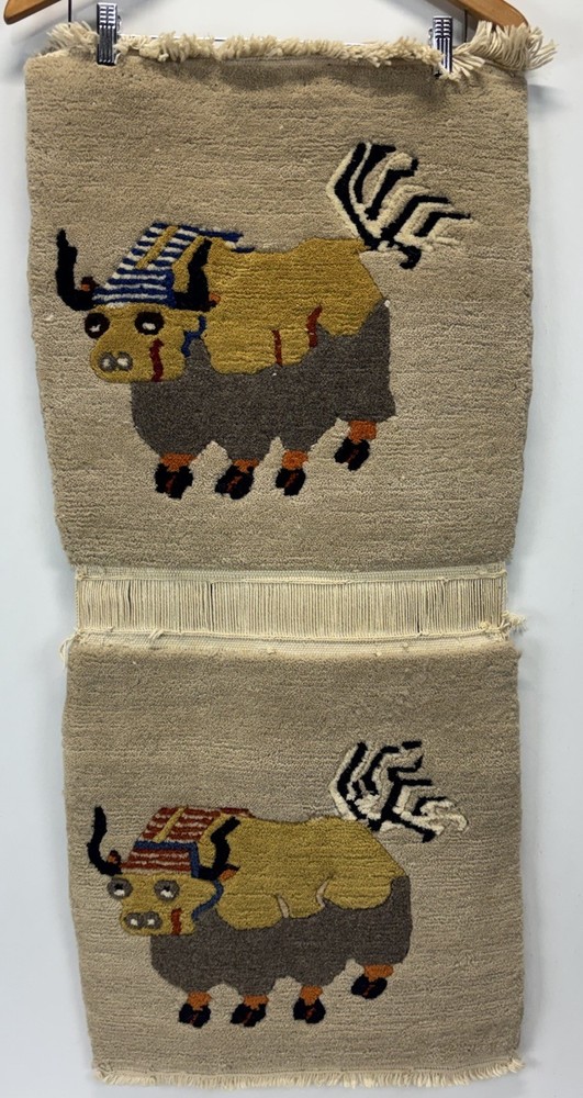 Tibetan Yak Meditation Carpet 100% Wool Wall Hanging Hand Woven in Nepal 17x30