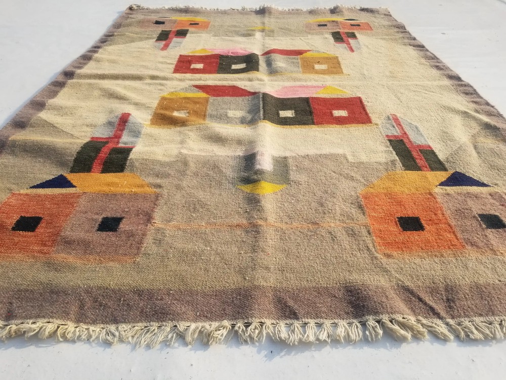 Vintage Handmade Traditional Beige Kilim Floor Rug Carpet 186x134cm