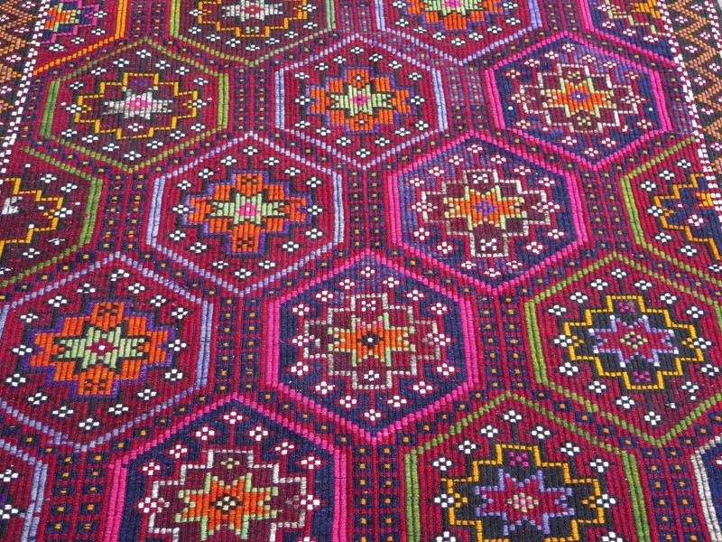 Multicolor Area Rug Boho Rug Vintage Turkish Kilim Embroidery Kelim Rug 72"x118" gallery