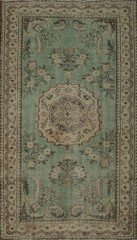 Hand-Knotted Green Anatolian Area Rug 5×8 Ft Medallion Floral Wool Carpet