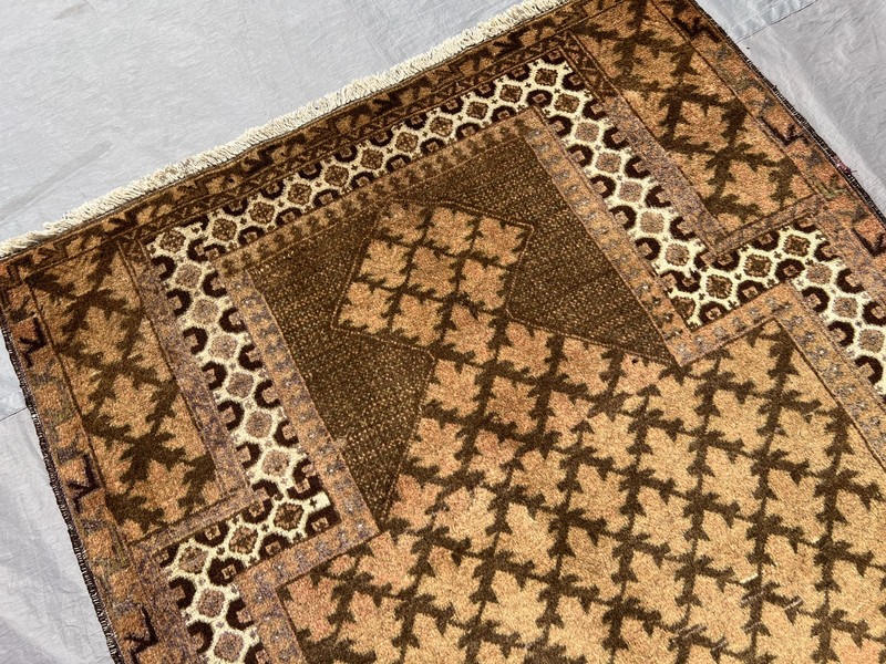 Antique Hand Knotted Terracotta Rug 3x5 ft Afghan Baluchi Geometric Muted Carpet gallery