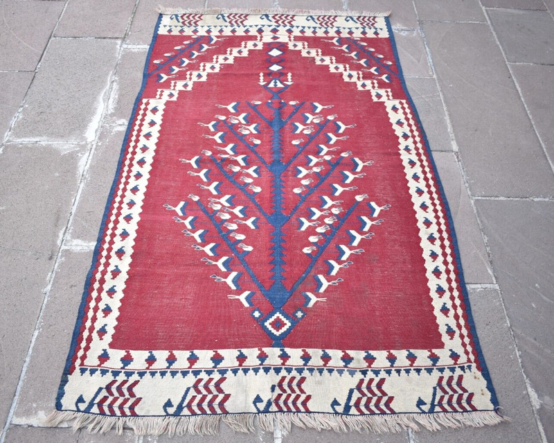 Turkish Rug 41'' x 67'' Vintage Flat Woven Rug Home Decor Rug Organic Wool Rug gallery