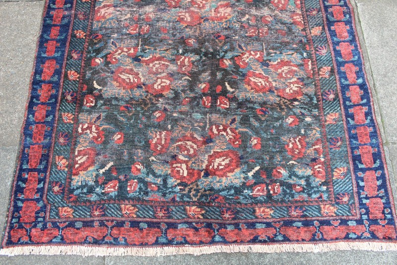 Antique Worn Hand Made Traditional Oriental Wool Blue Red Rug 173x120cm gallery