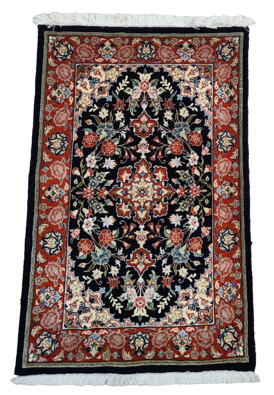 ANTIQUE NEW FINE HAND-KNOTTED PERSAN TABRIZI QOUM KASHANI NAVY BLUE WOOLRUG gallery