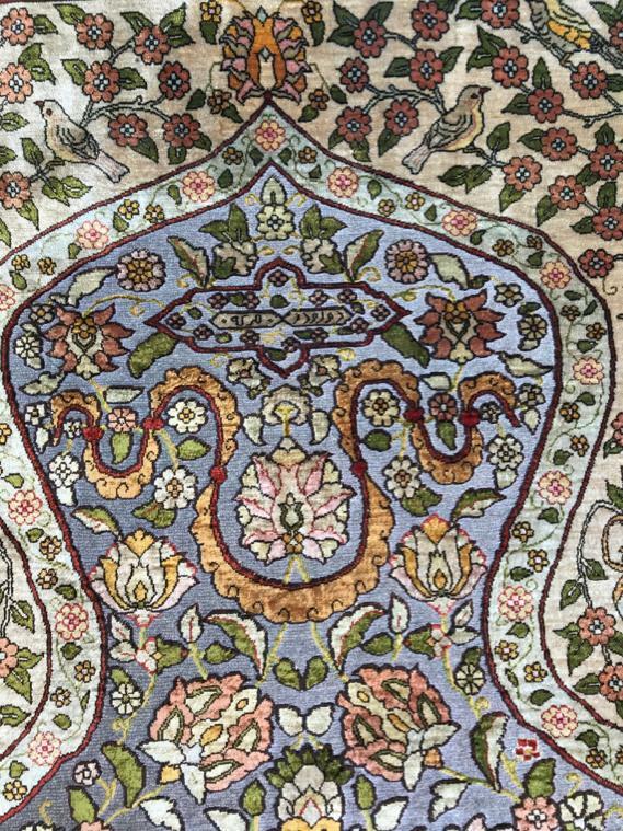 SILK METALLIC TURKISH UZBEK HEREKE RUG Circa : 1950's gallery