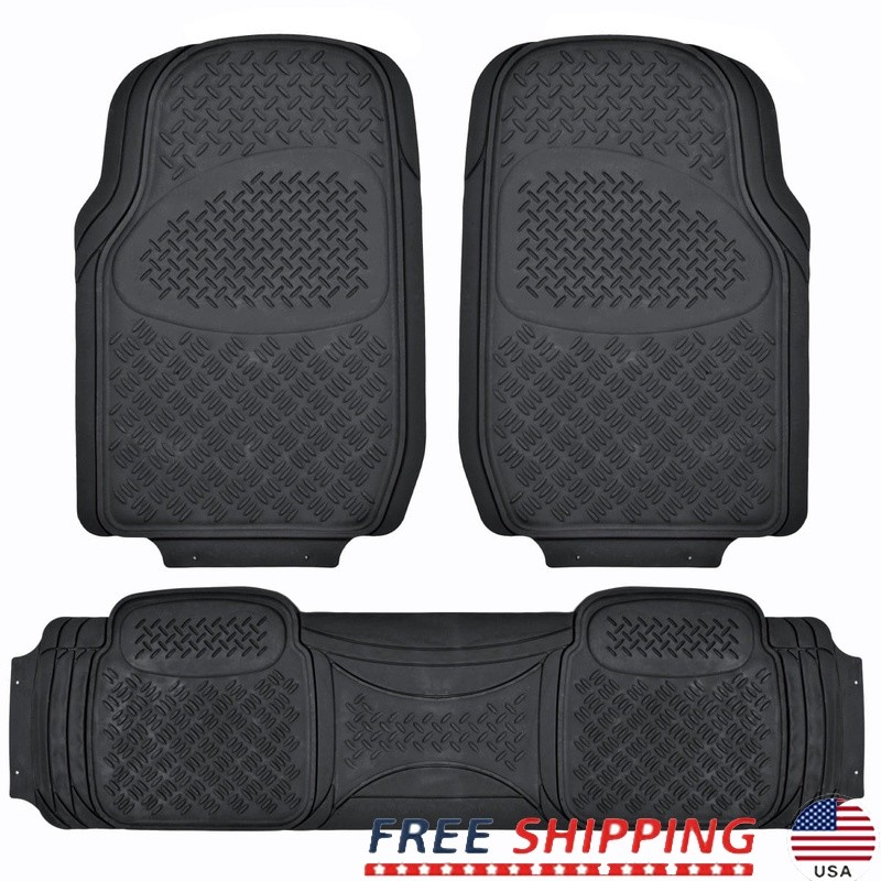 Heavy Duty Rubber Floor Mats Trim to Fit All Weather Non Slip 3 Piece Set New