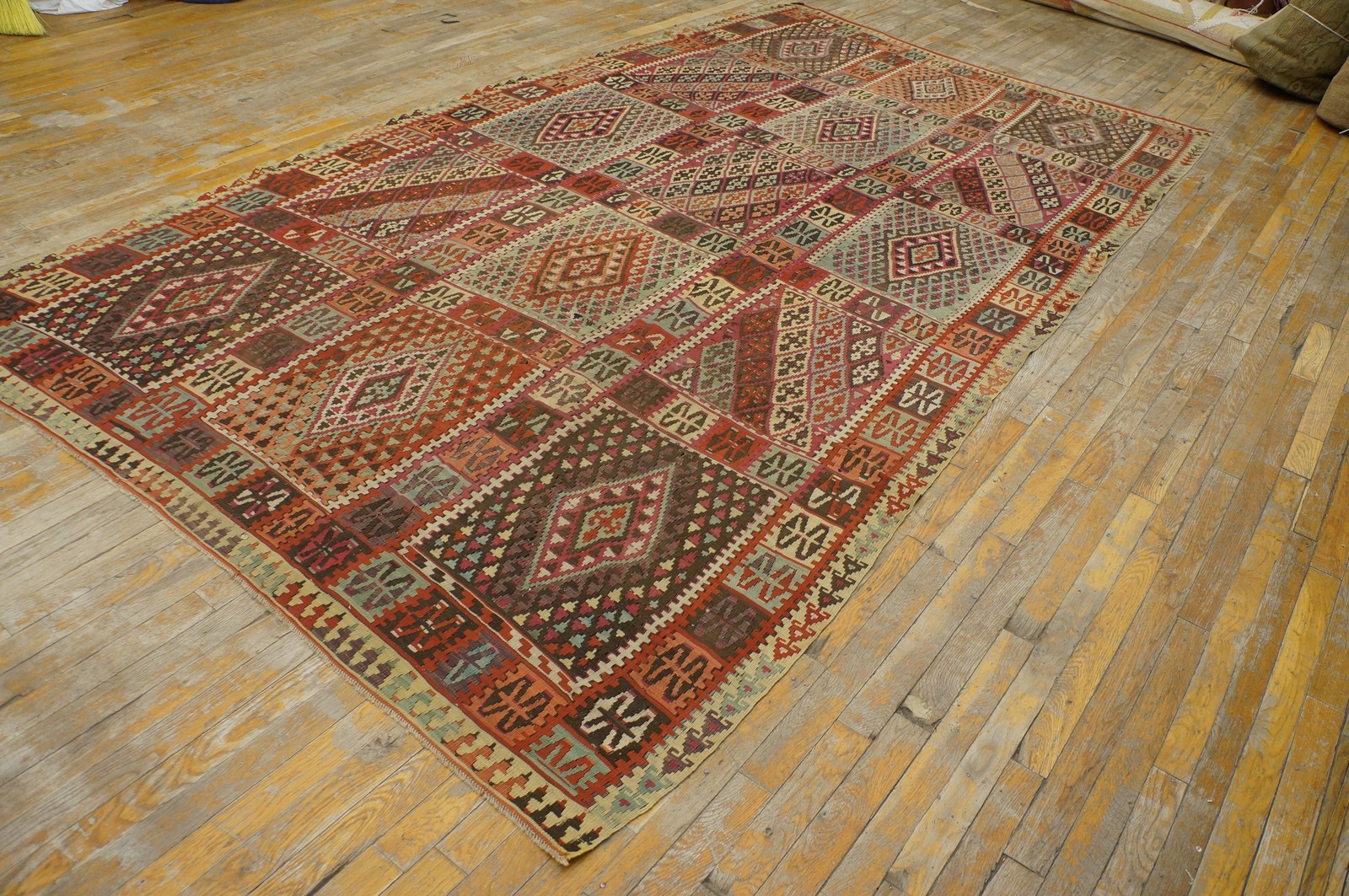 6'x11' Rustic Tribal Geometric Antique Turkish Late 19th Century Kilim Rug gallery