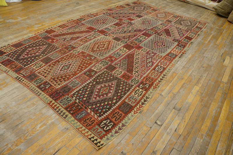 6'x11' Rustic Tribal Geometric Antique Turkish Late 19th Century Kilim Rug gallery