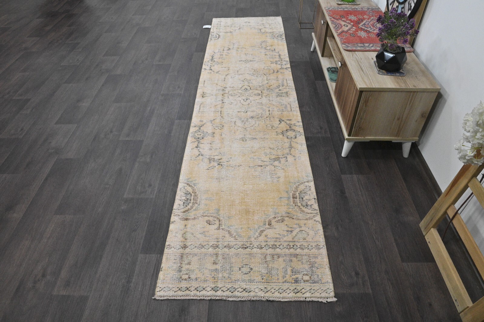 Vintage Turkish Runner Rug 2x10ft ORANGE Handmade Anatolian Oushak Hallway Wool gallery