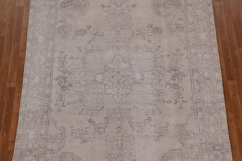Distressed Muted Area Rug 7x10 Ft Hand-Knotted Beige Distressed Wool Carpet gallery