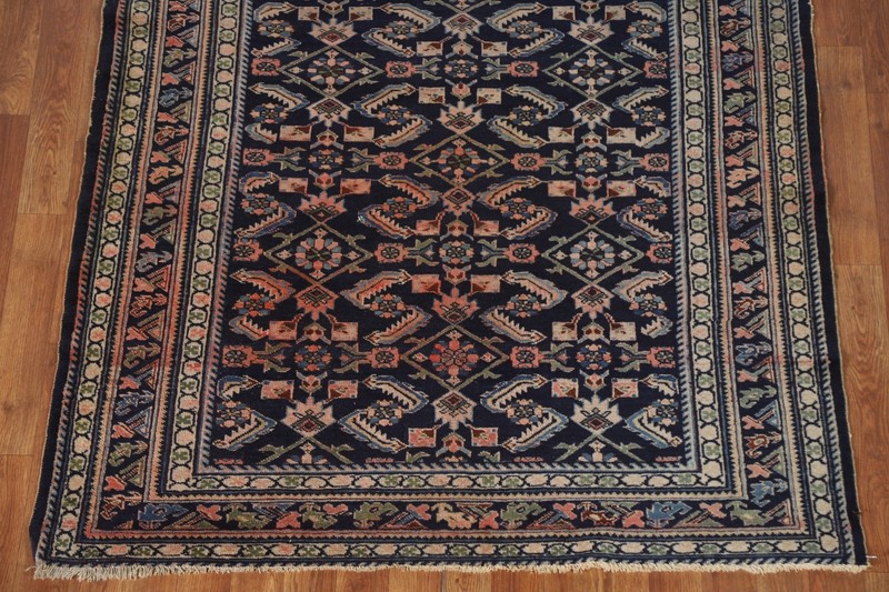 Antique Rug 4x6 ft. Navy Blue Kazak Vegetable Dye Handmade Living Room Area Rug gallery