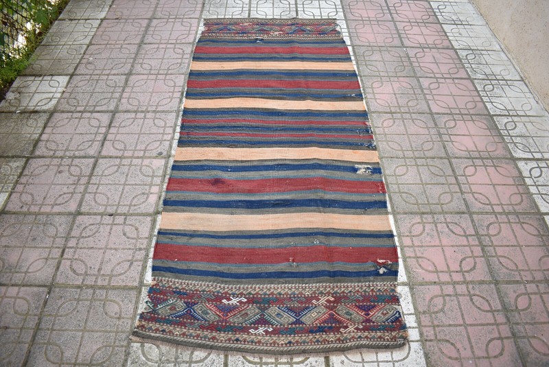 Antique Caucasian Rug 34'' x 80'' Collector's Item Verneh Cicim Rug Natural Dye gallery