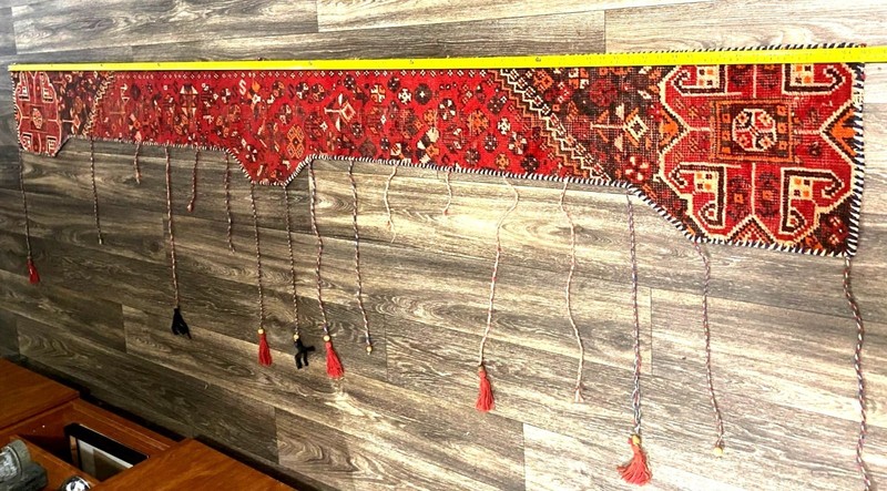 Shirvan Rug Altered To Wall Hanging Wool With Tassels 105" L x 9"-12' W gallery