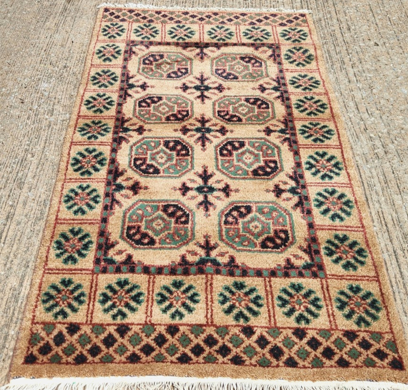 3'X5' ANTIQUITY HAND WOVEN CAUCASIAN TURKMAN TRIBAL MUTED BLUE WOOL RUG gallery