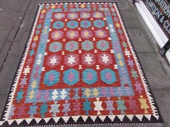 Kilim Vintage Traditional Hand Made Oriental Red Blue Black Wool Kilim 254x170cm