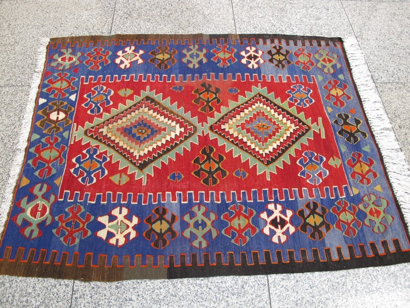 Vintage Turkish Kilim Rug 4x5 ft 1970s Anatolian Nomadic Farmhouse Handwoven gallery
