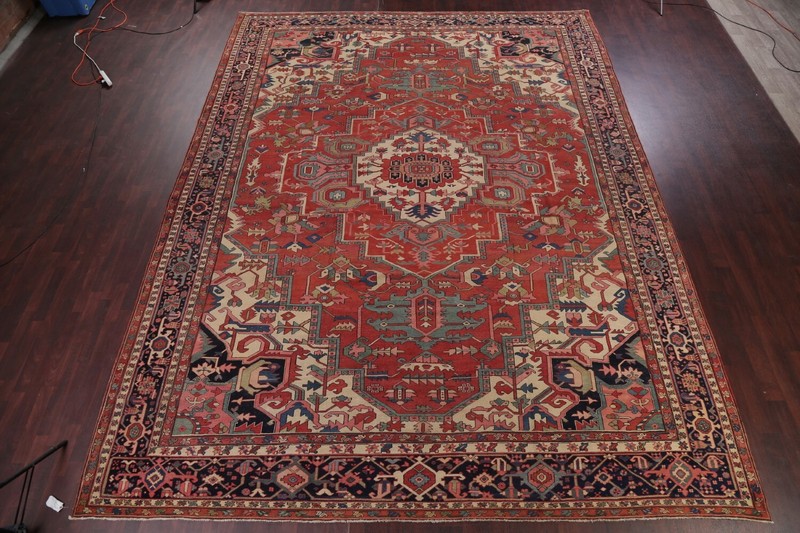 Pre-1900 Vegetable Dye Heriz Serapi Palace Size Handmade Antique Rug 12x16 gallery