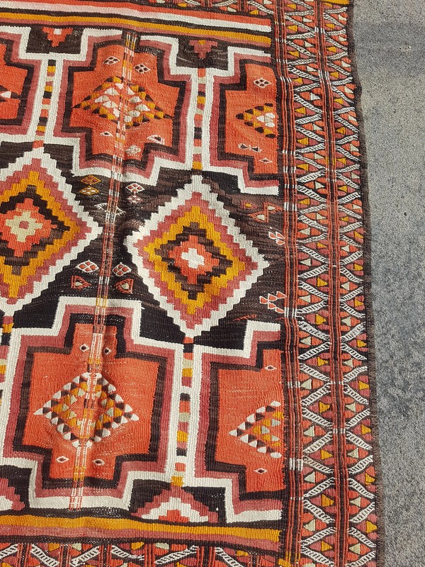 Vintage Traditional Handmade Turkish Wool Multi Kilim Rug 7.3x3.6 ft gallery