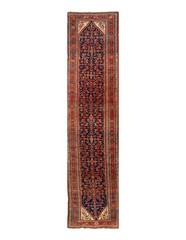 Navy Blue Antique Hand-Knotted Wool Runner Rug 4′ X 17”