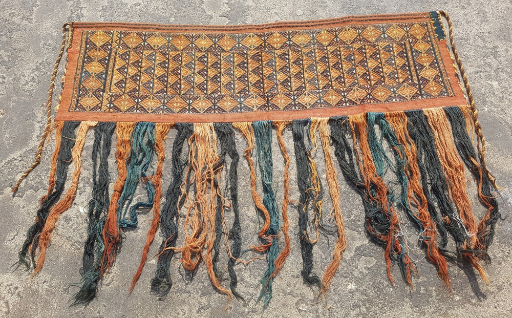 Vintage Hand Made Traditional Rug Oriental Wool Multicolor Carpet 130x38 cm