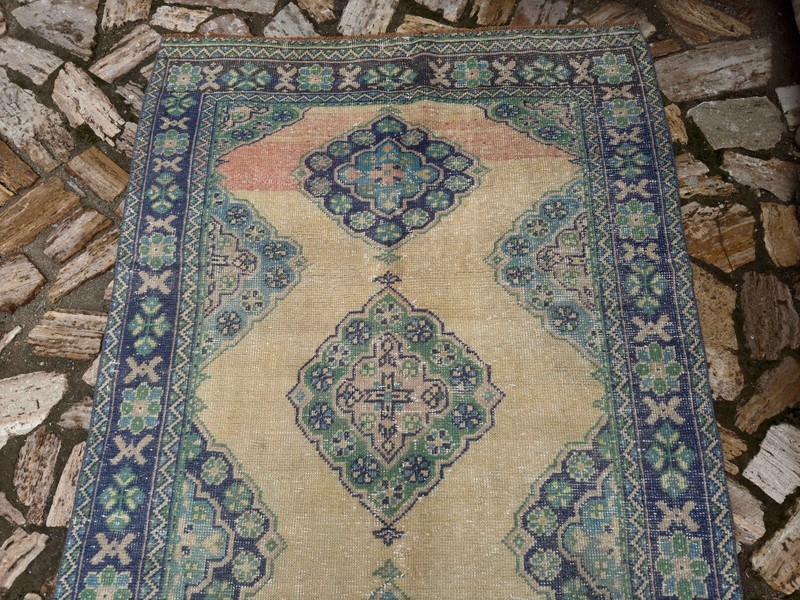 Hand-Knotted Vintage Blue Carpet 4x11 Traditional Muted Area Living Room Rug gallery