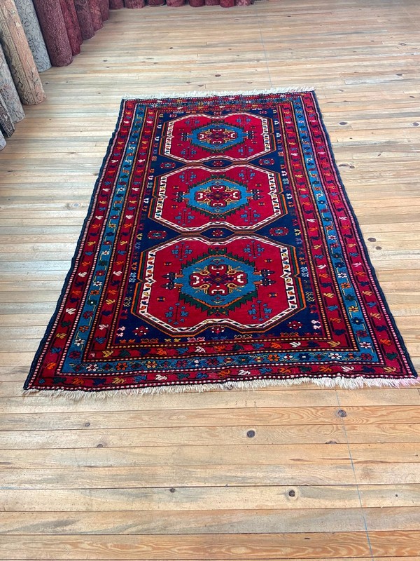 Antique Caucasian Rug 4x7 19th C Red Blue Wool Hand Knotted Derbent Shirvan Mat gallery