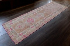3×10 ft Runner Rug Turkish Oushak Rug HandMade Muted Hallway Rug actu 3.1×9.9 ft