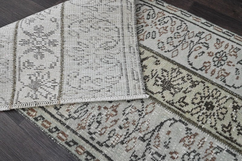 Oushak Turkish Doormat Rug 2x4 GRAY Vintage Anatolian Handmade Small Kilim Rug gallery