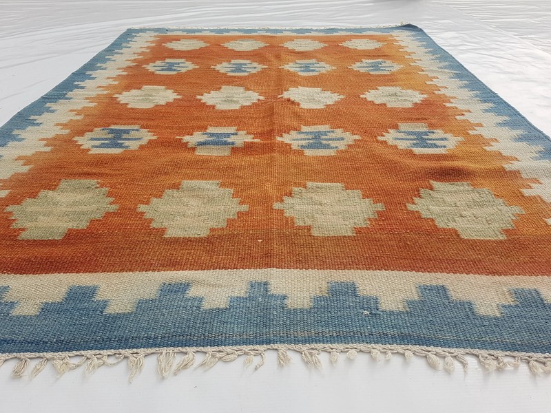 Vintage Handmade Traditional Geometric Mustard Zinc Kilim Rug Carpet 5.9x3.9ft gallery