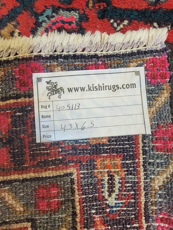 Antique Oriental Hand-Knotted Wool Area Rug Red/Blue 4'3" x 6'5" gallery