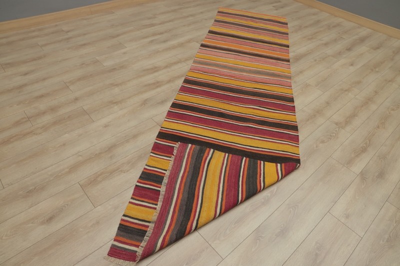 Tribal Striped Hand Knotted Kilim Runner Rug Cappadocia Vintage Carpet 3x11ft gallery