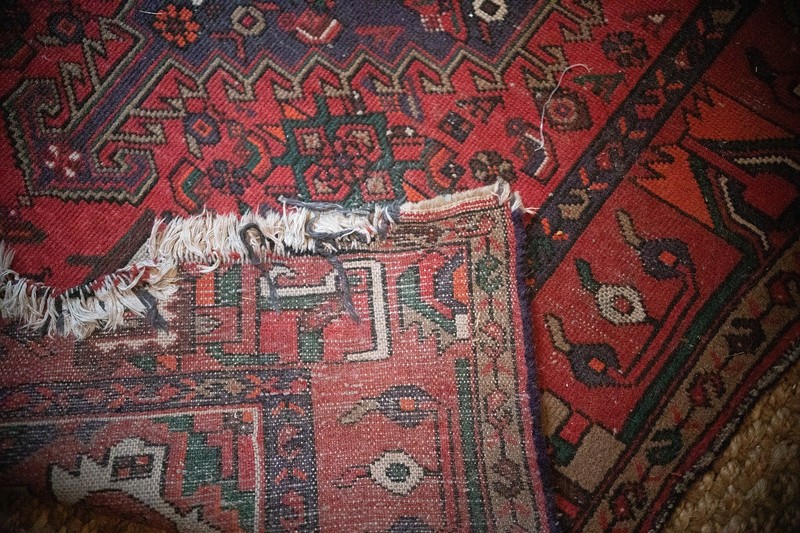 distressed antique Persian Hamadan rug with beautiful, vibrant colors! gallery