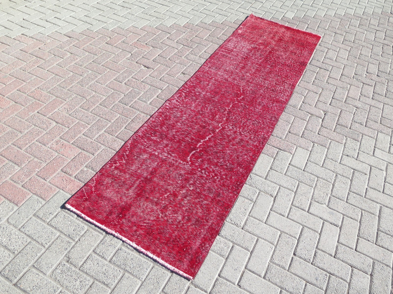 Turkish Red Rug Runner, Hallway Rug, Corridor Rugs, Aisle Carpet Runner 32"x113" gallery
