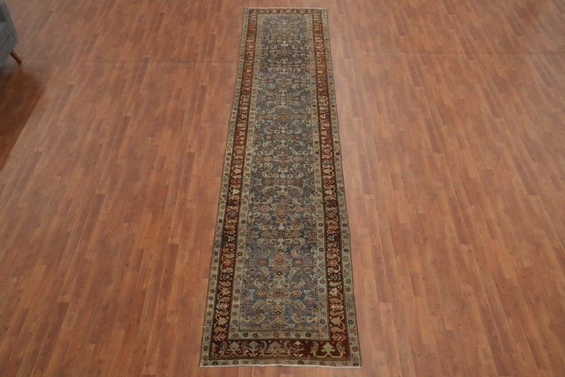 Pre-1900 Vegetable Dye Wool Blue Hand-made Traditional Runner Antique Rug 3x15 gallery
