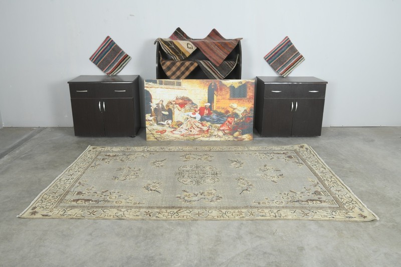 5x9 turkish vintage rug, hand-knotted oushak wool rug, boho decor carpet,722 gallery