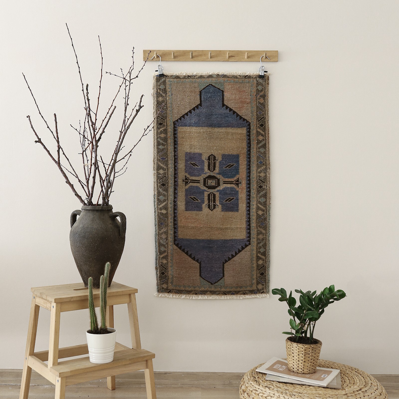 Vintage Turkish Oushak Rug Handmade Wool Door Mat Tribal Geometric 2x3 ft gallery