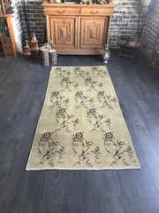 3.4×7.1 Large Vintage Beige Brown Turkish Oushak Rug