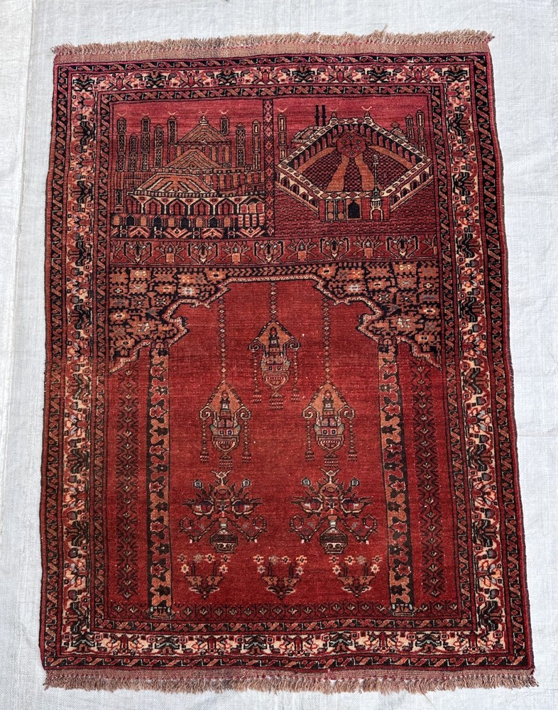 Stunning Vintage Tribal Natural Vegetable Dye Kizil Ayak Turkman Prayer Rug