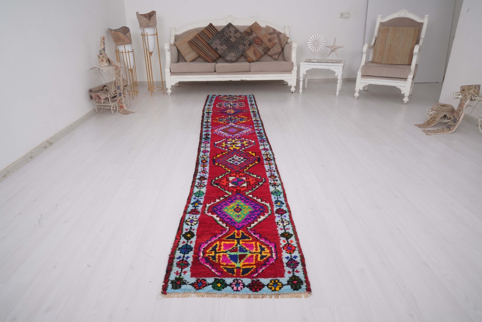 Neutral Vintage Runner Rug, Turkish Oushak Rug 2x12 Handmade Runner Carpet 339 gallery