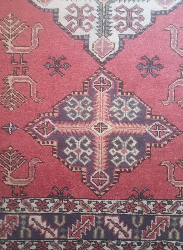 Antique Wool Rug 67x45" (HANDKNOTTED) Irregularities Pattern Peacock gallery