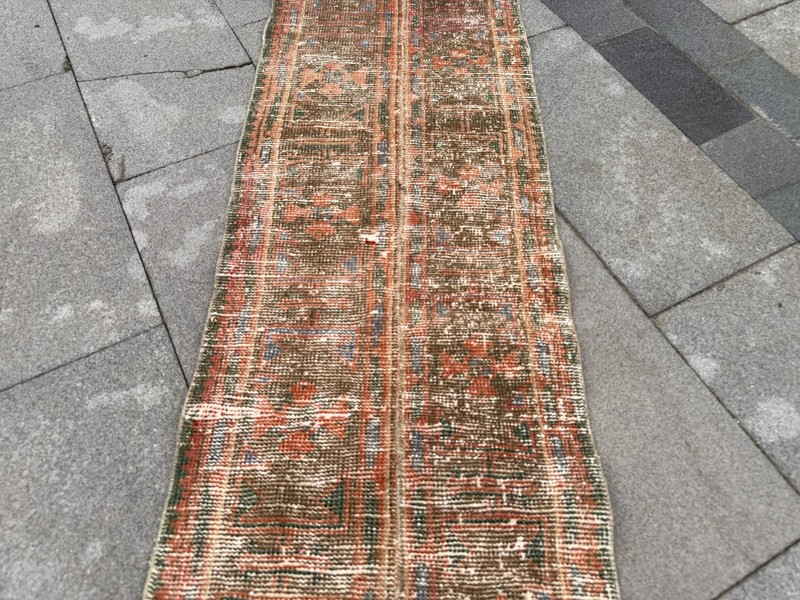Vintage Turkish Oushak Runner 1.7x9 ft Boho Terracotta Wool Hallway Rug gallery