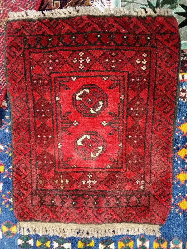 Vintage Floor Mate Afghan Handmade Red Small Rug 2x3 Ft Wool 20x27 Inches gallery