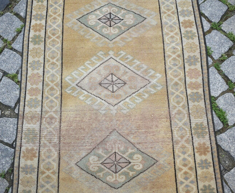 Turkish Rug 29'' x 49'' Vintage Muted Dye Rug Hand Knotted Rug Low Pile Wool Rug gallery